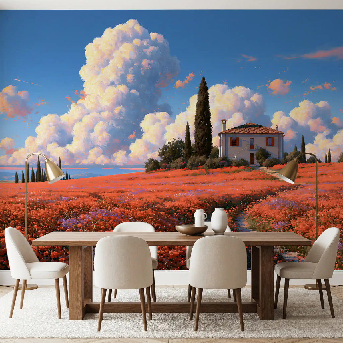 Tuscan Poppy Meadow Villa Wall Mural