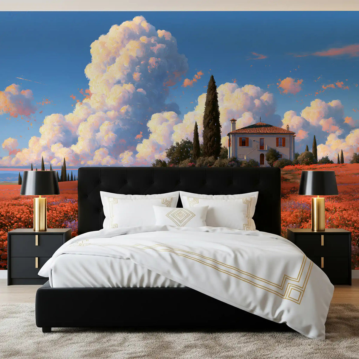 Tuscan Poppy Meadow Villa Wall Mural