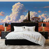 Tuscan Poppy Meadow Villa Wall Mural