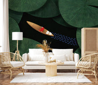 Lone Traveler Amidst Green Lily Pads Wall Mural