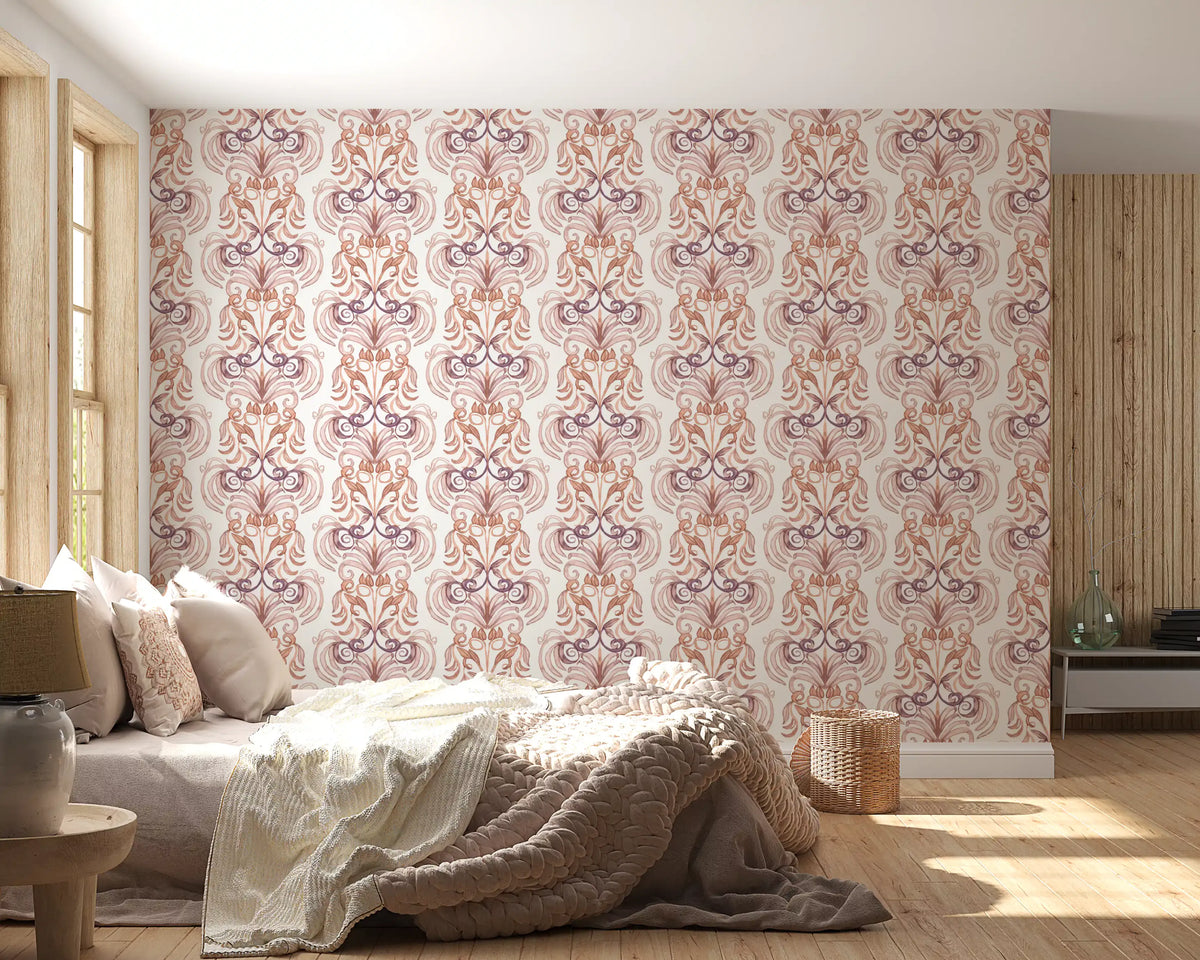 Soft Watercolor Damask Swirls Wallpaper⁠