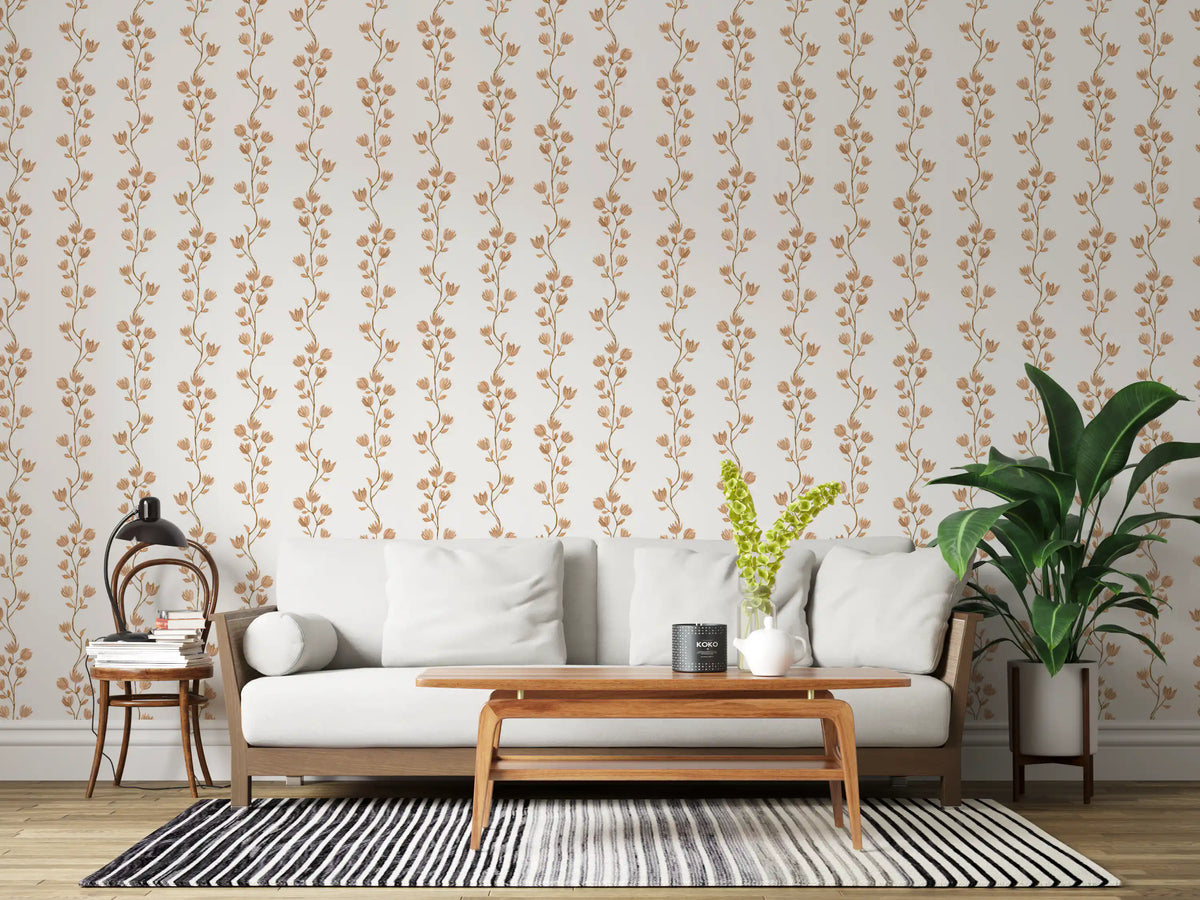 Serene Beige Botanical Vines Wallpaper⁠