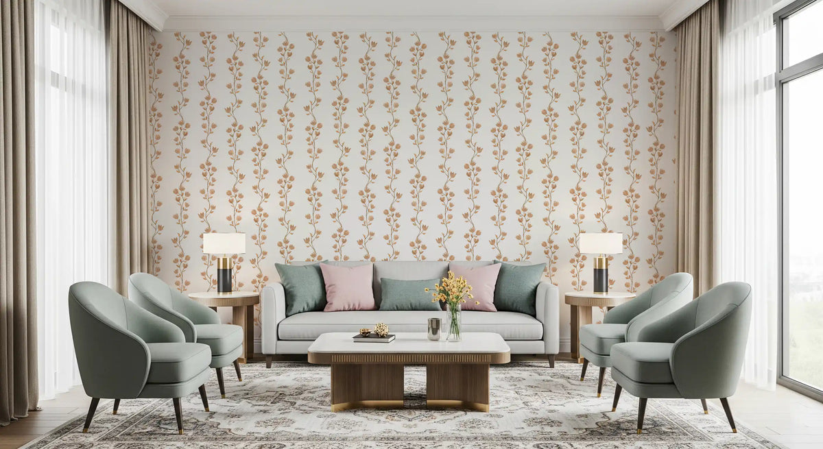 Serene Beige Botanical Vines Wallpaper⁠