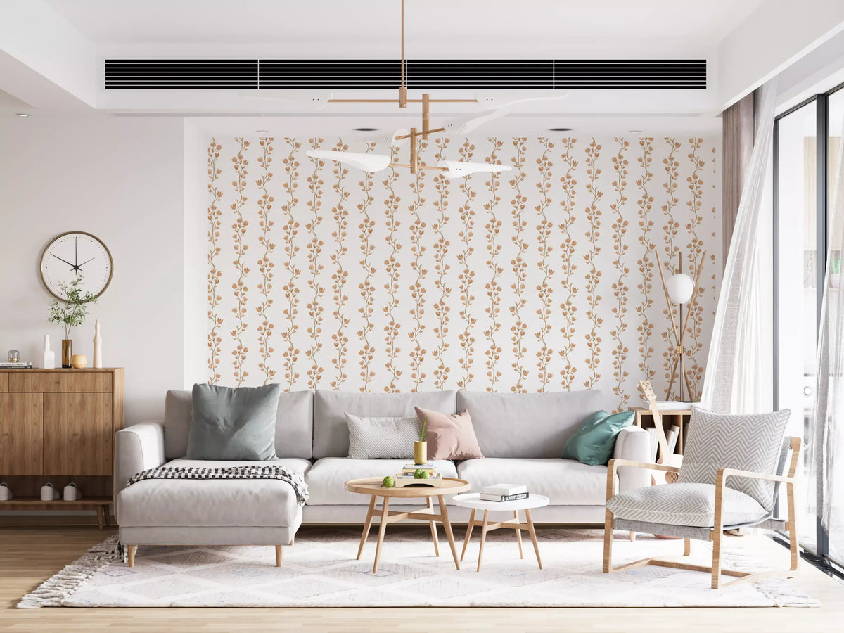 Serene Beige Botanical Vines Wallpaper⁠