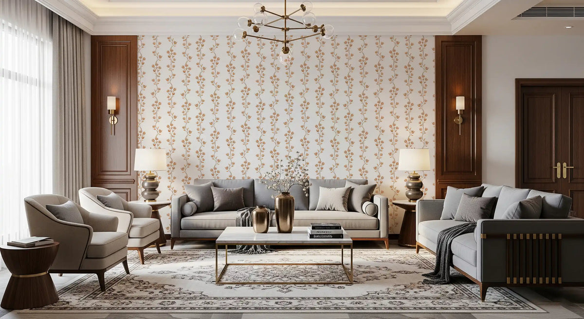Serene Beige Botanical Vines Wallpaper⁠