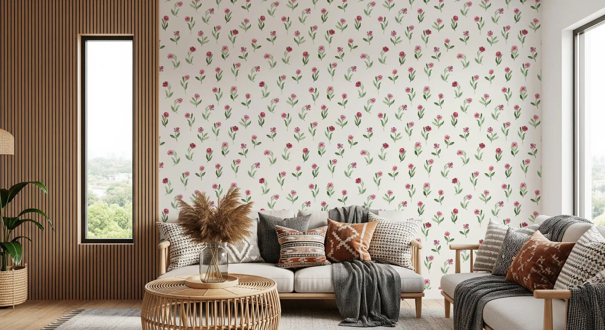 Minimalist Botanical Rose Sprigs Wallpaper⁠