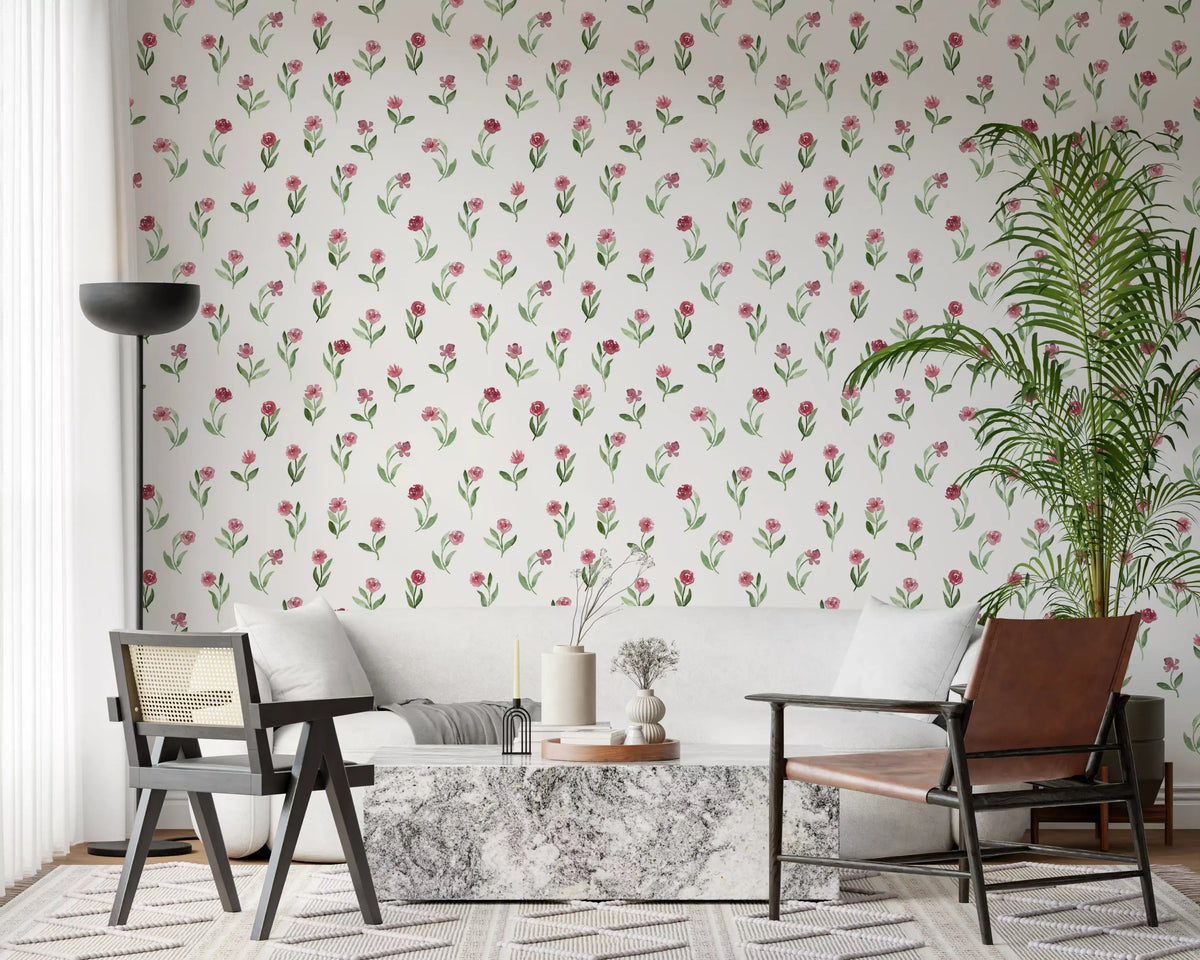 Minimalist Botanical Rose Sprigs Wallpaper⁠