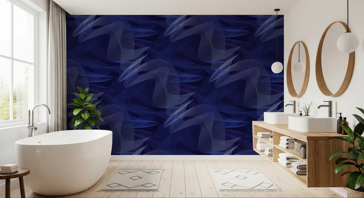 Navy Geometric Rhythmic Arcs Wallpaper⁠