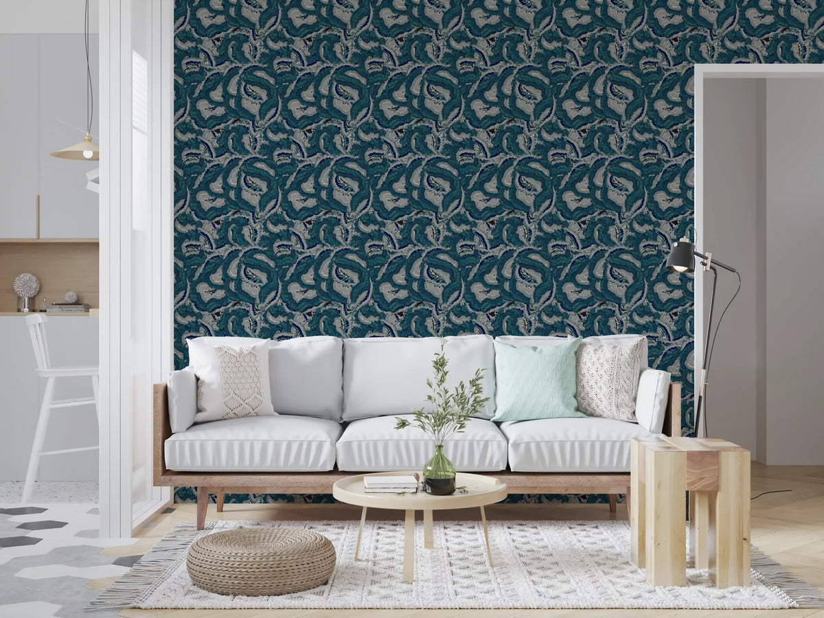 Textured Teal Waves Wallpaper⁠