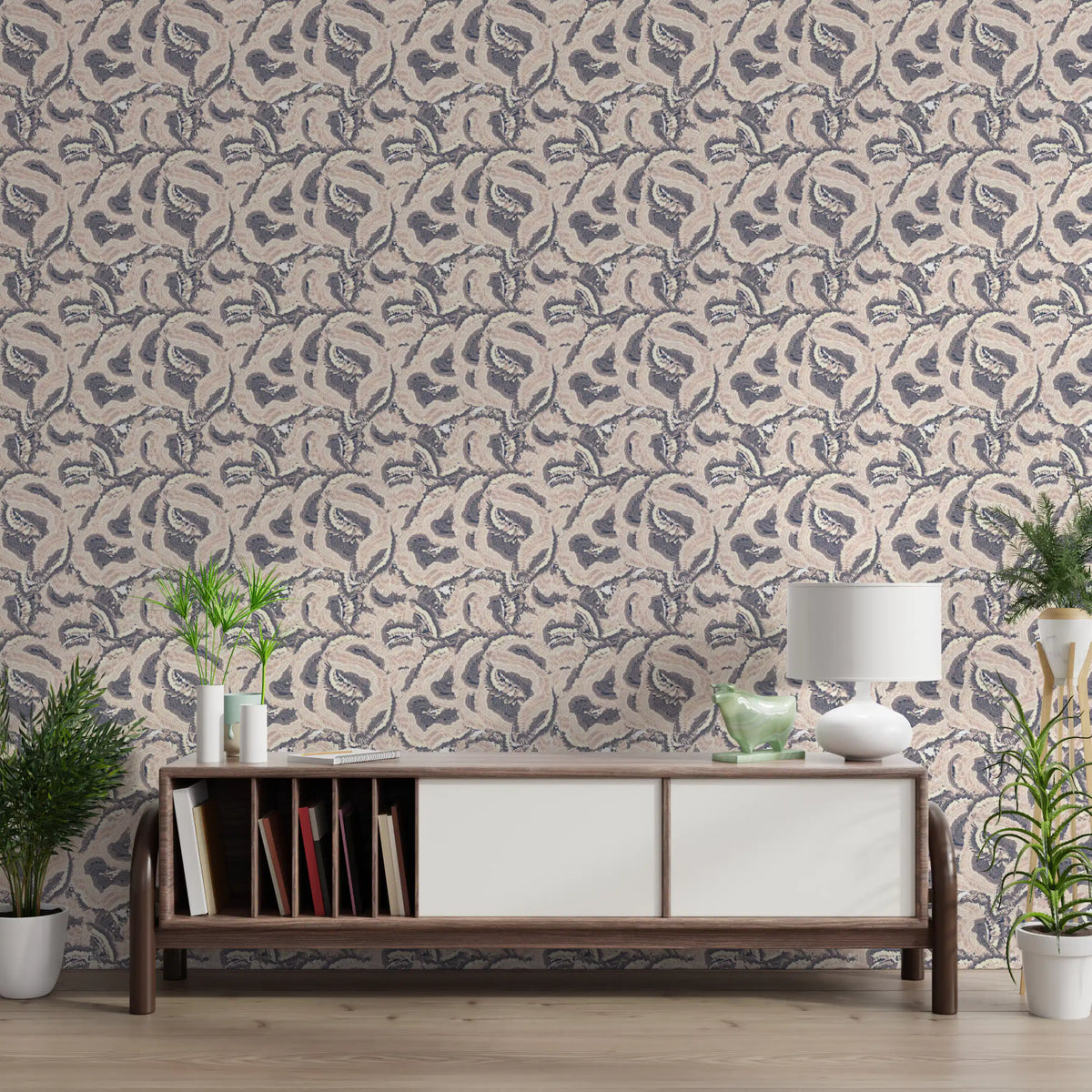 Layered Beige Abstract Waves Wallpaper⁠