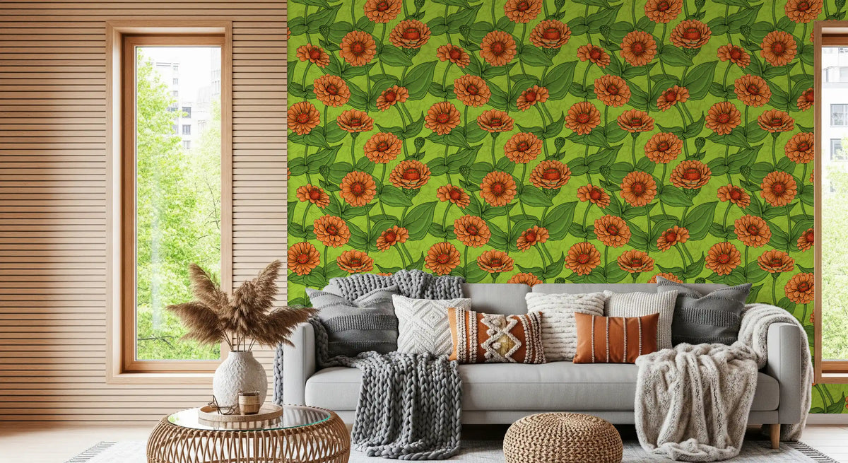 Vibrant Orange Zinnia Garden Wallpaper⁠