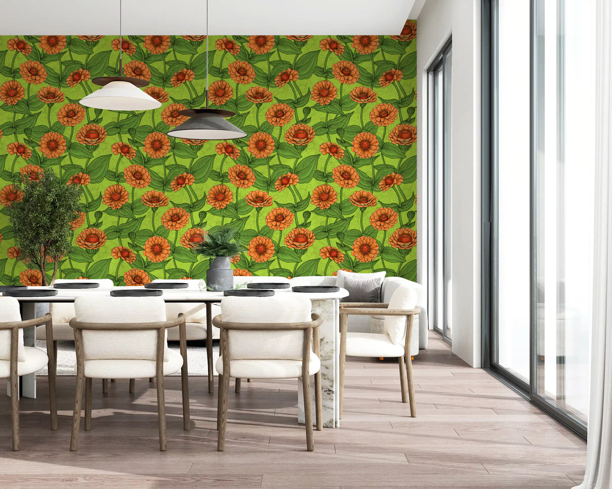 Vibrant Orange Zinnia Garden Wallpaper⁠