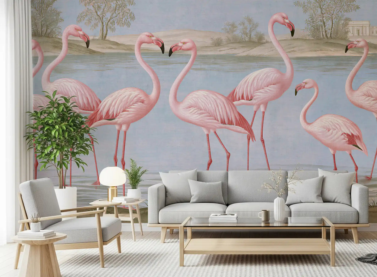 Flamingo Oasis Riverside Scene Wall Mural