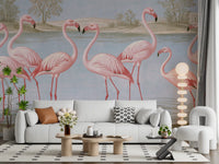 Flamingo Oasis Riverside Scene Wall Mural