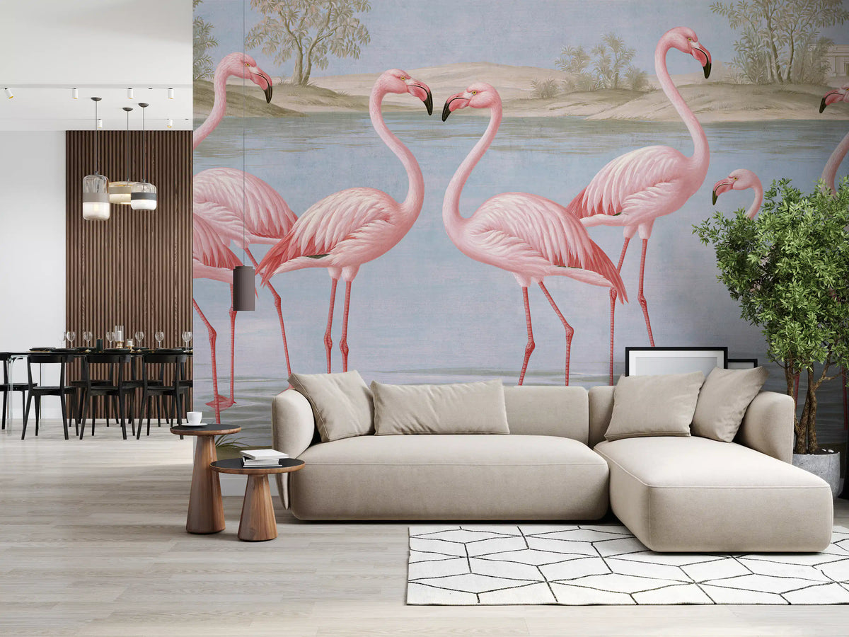 Flamingo Oasis Riverside Scene Wall Mural