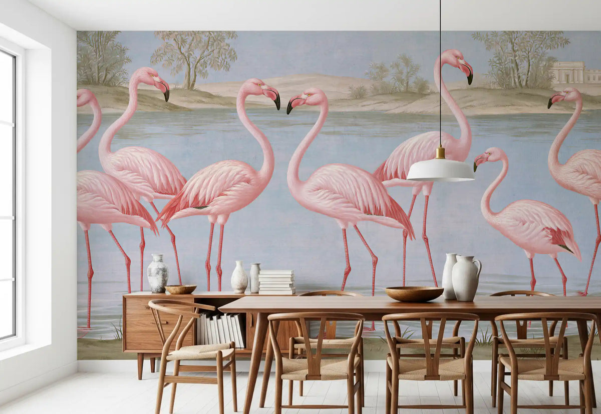 Flamingo Oasis Riverside Scene Wall Mural