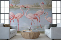 Flamingo Oasis Riverside Scene Wall Mural