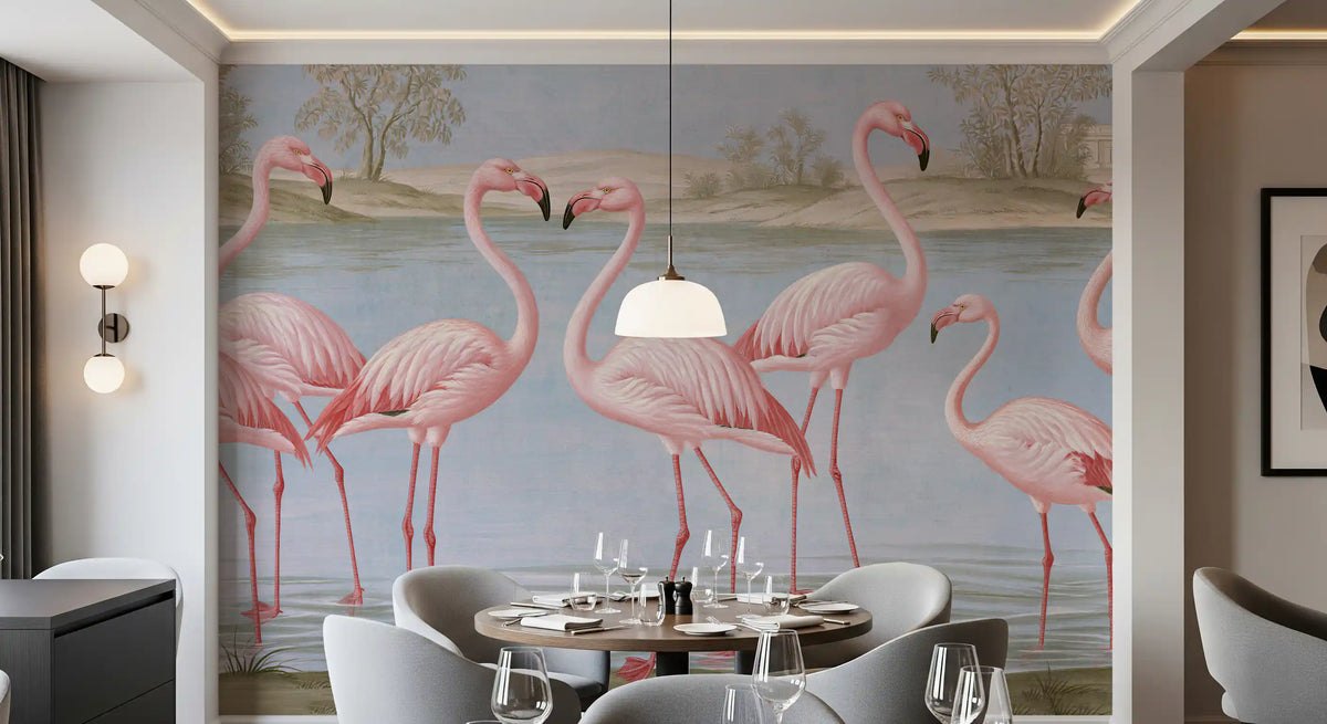 Flamingo Oasis Riverside Scene Wall Mural