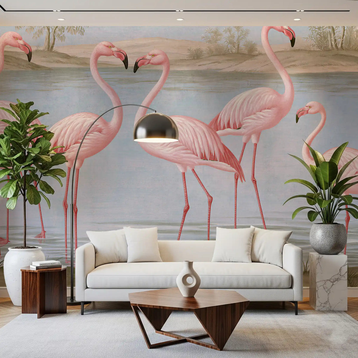 Flamingo Oasis Riverside Scene Wall Mural