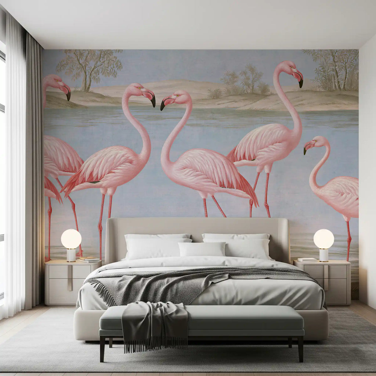 Flamingo Oasis Riverside Scene Wall Mural