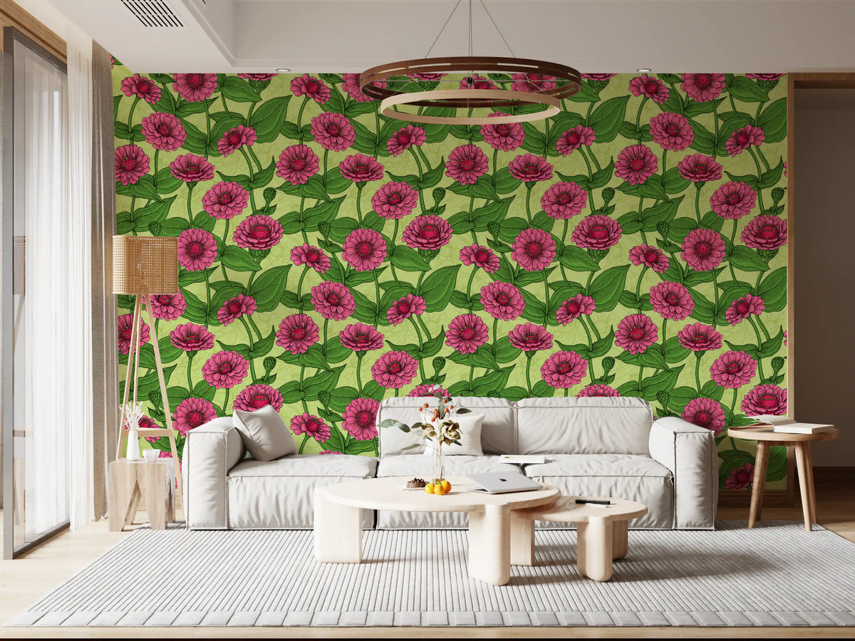Garden Zinnia Botanical Illustration Wallpaper⁠