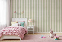 Green and White Stripe Linen Look Texture Wallpaper⁠