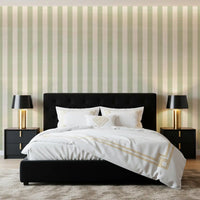 Green and White Stripe Linen Look Texture Wallpaper⁠