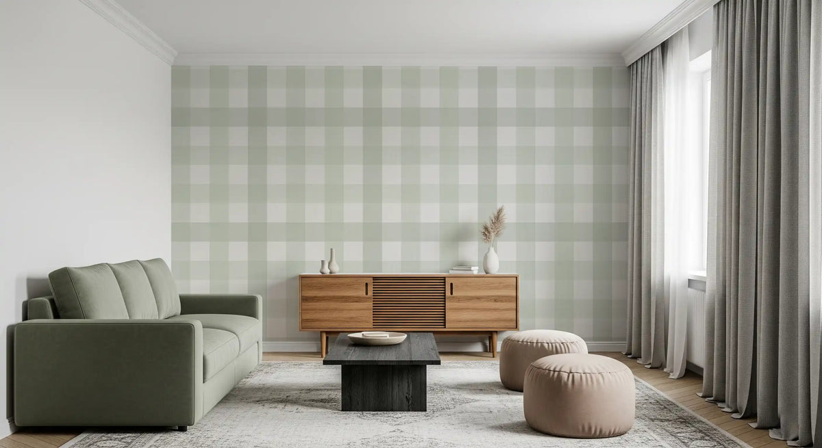 Green Gingham Plaid Linen Look Texture Wallpaper⁠