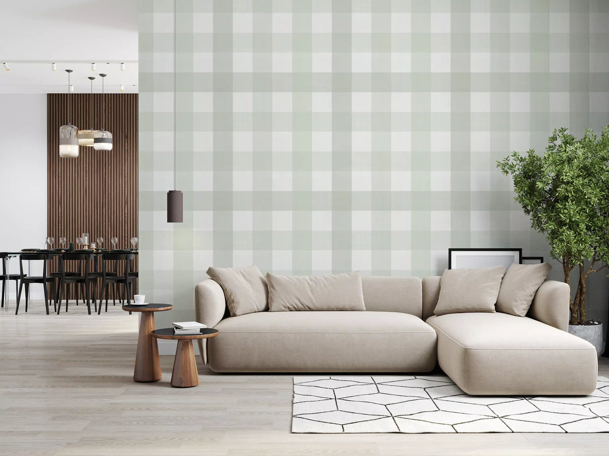 Green Gingham Plaid Linen Look Texture Wallpaper⁠