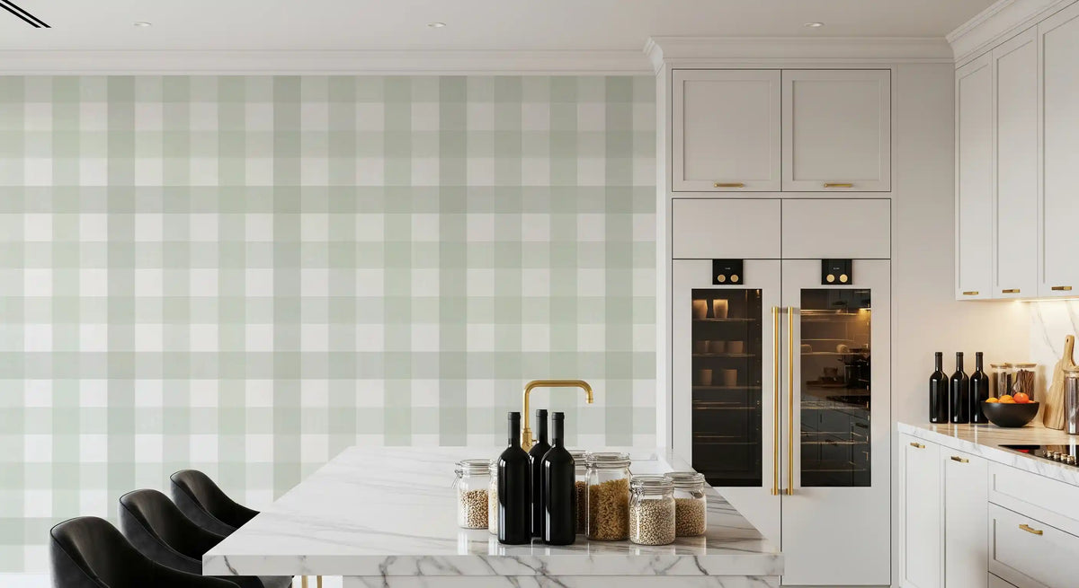 Green Gingham Plaid Linen Look Texture Wallpaper⁠
