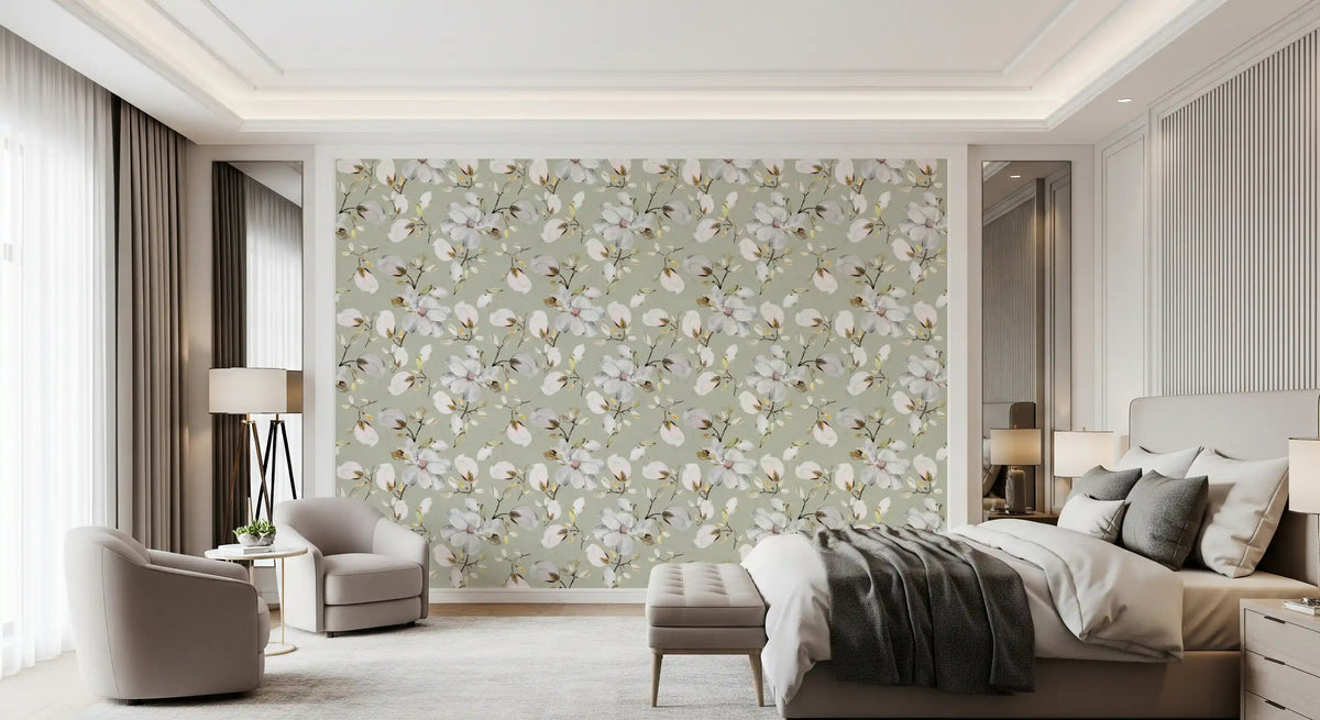 Magnolias on Sage Wallpaper⁠