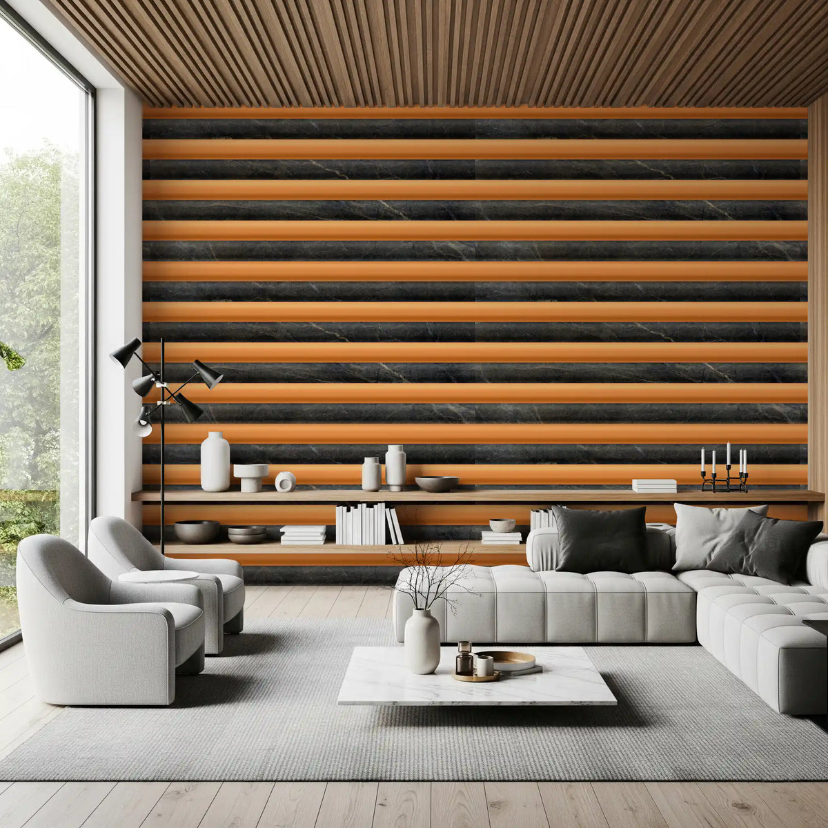 Charcoal Marble Copper Stripe Wallpaper Wallpaper⁠