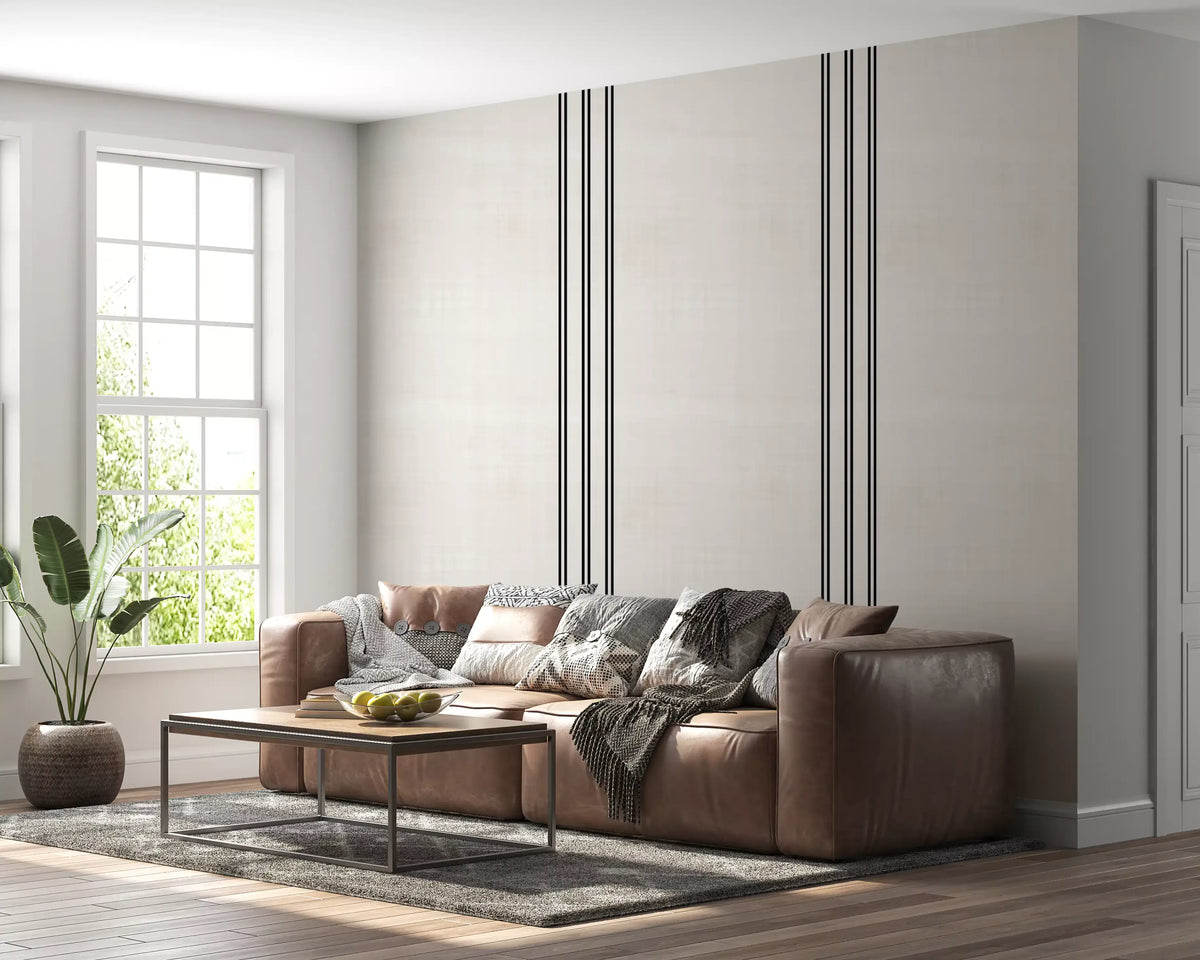 Black Stripes Linen Look Texture Wallpaper⁠