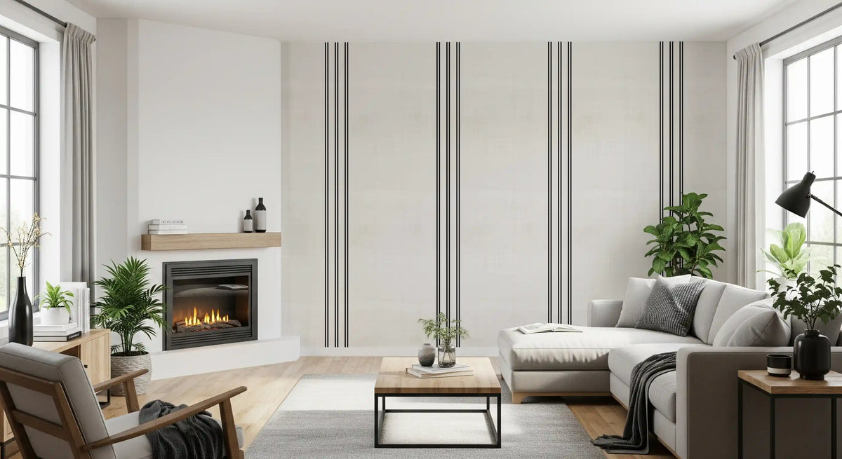 Black Stripes Linen Look Texture Wallpaper⁠