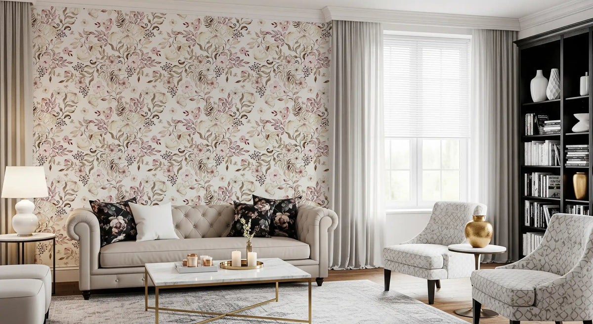 Blush and Ivory Watercolor Subtle Garden Wallpaper⁠