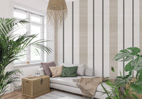 Beige and Black Stripe Linen Look Texture Wallpaper⁠