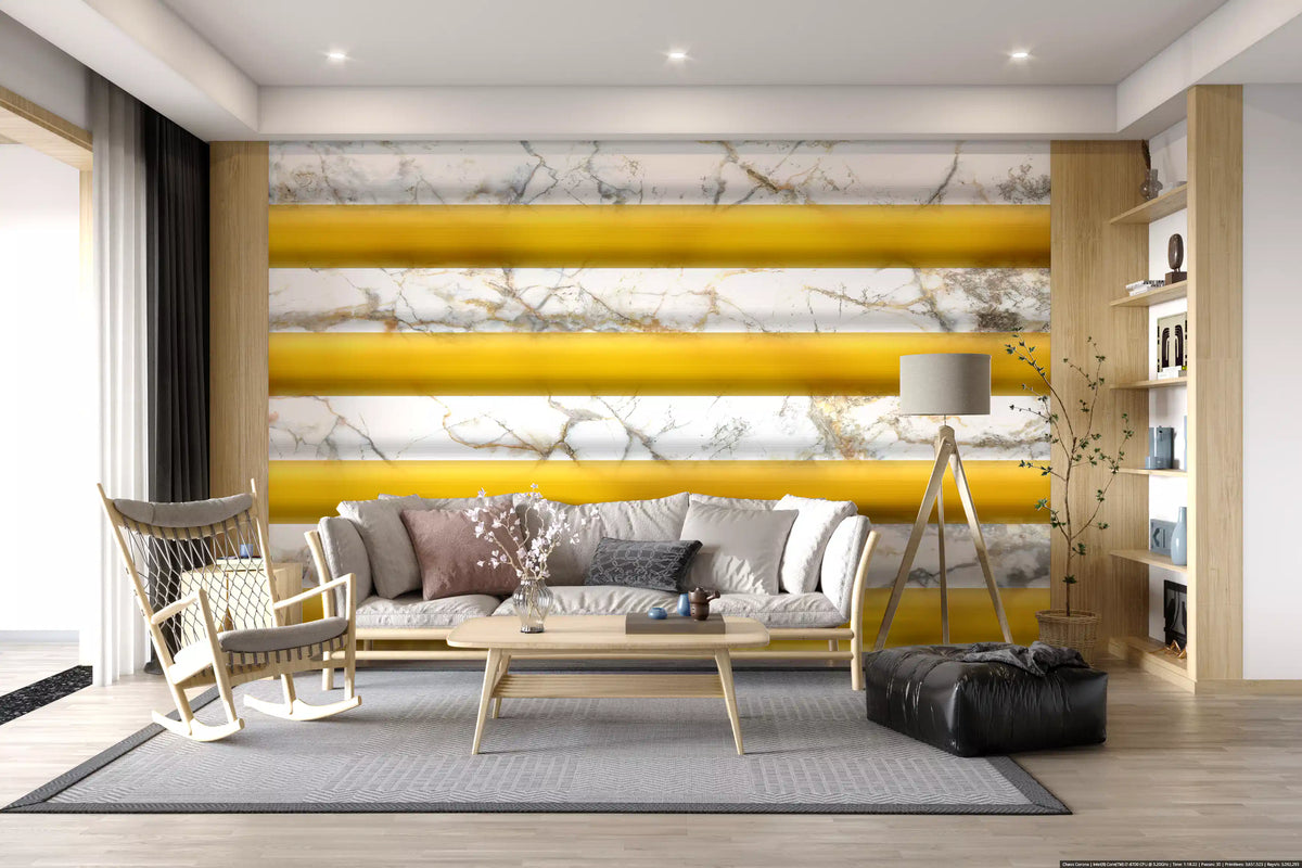 Golden Yellow Stripe Marble Wallpaper Wall Mural