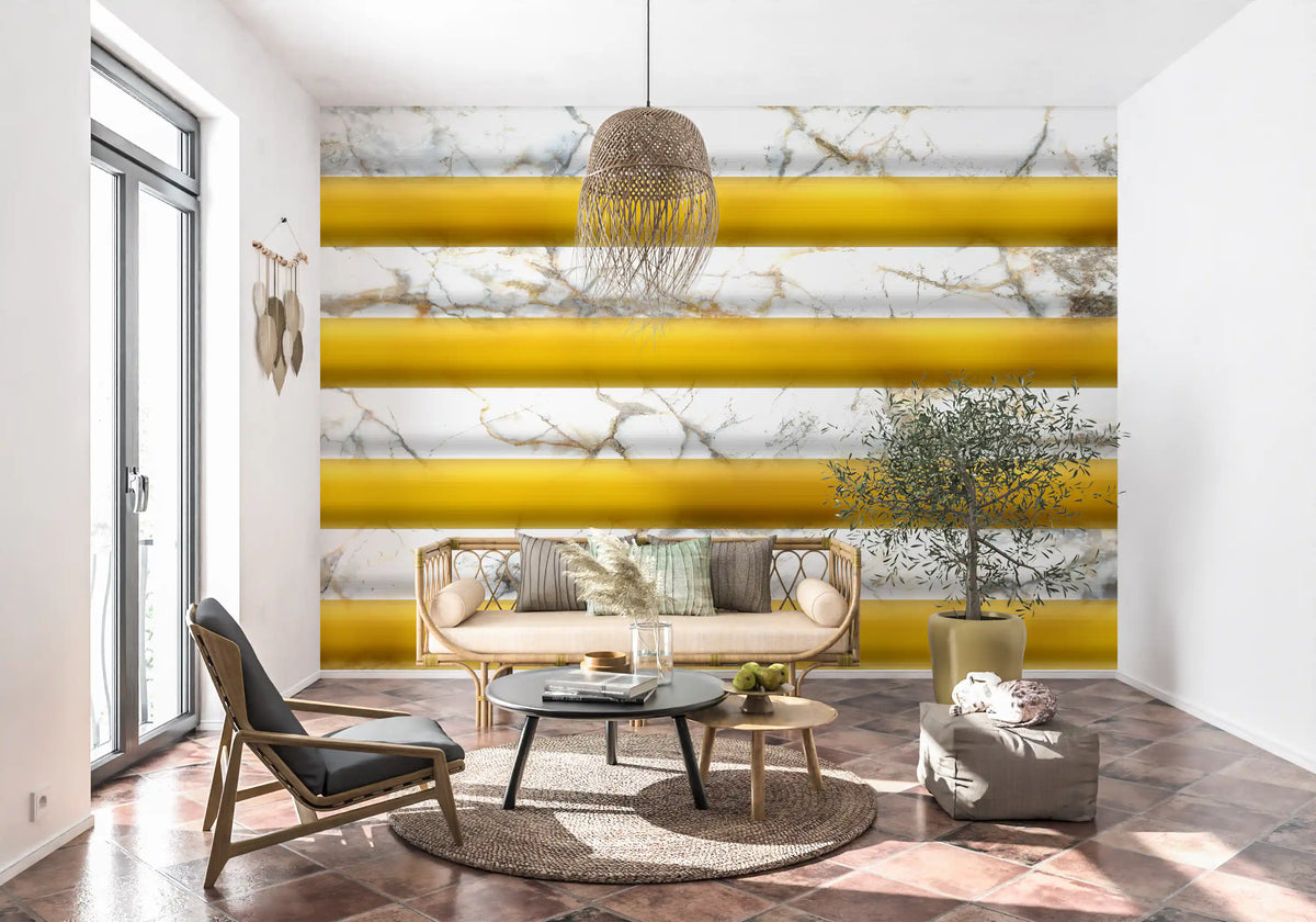 Golden Yellow Stripe Marble Wallpaper Wall Mural