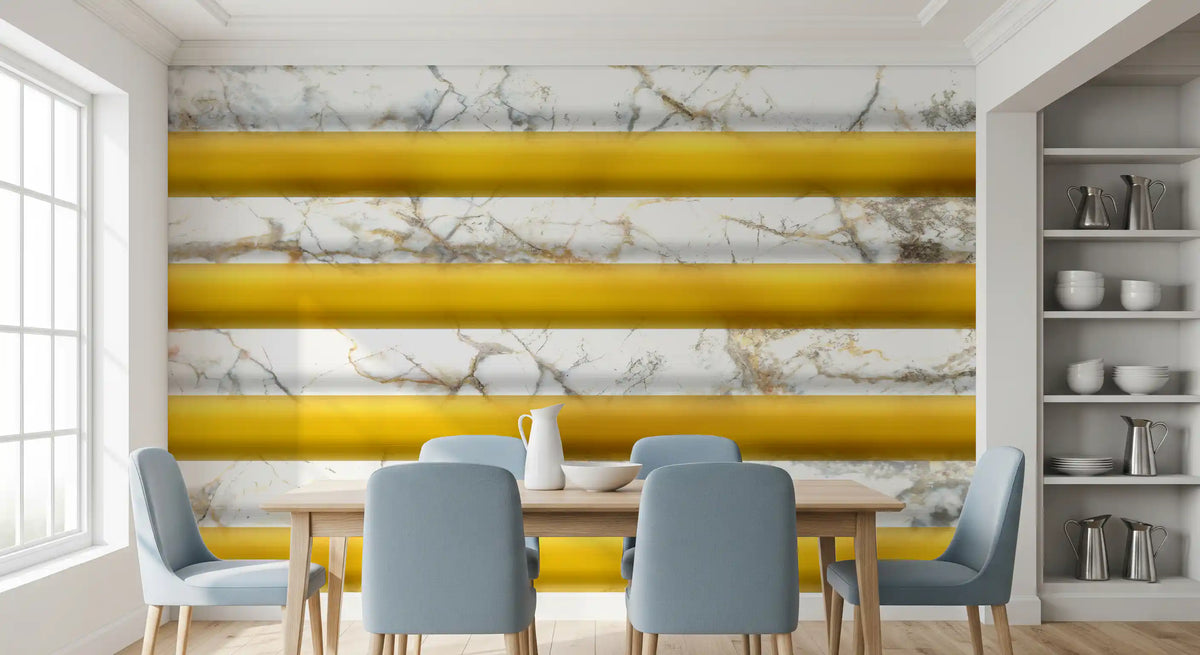 Golden Yellow Stripe Marble Wallpaper Wall Mural