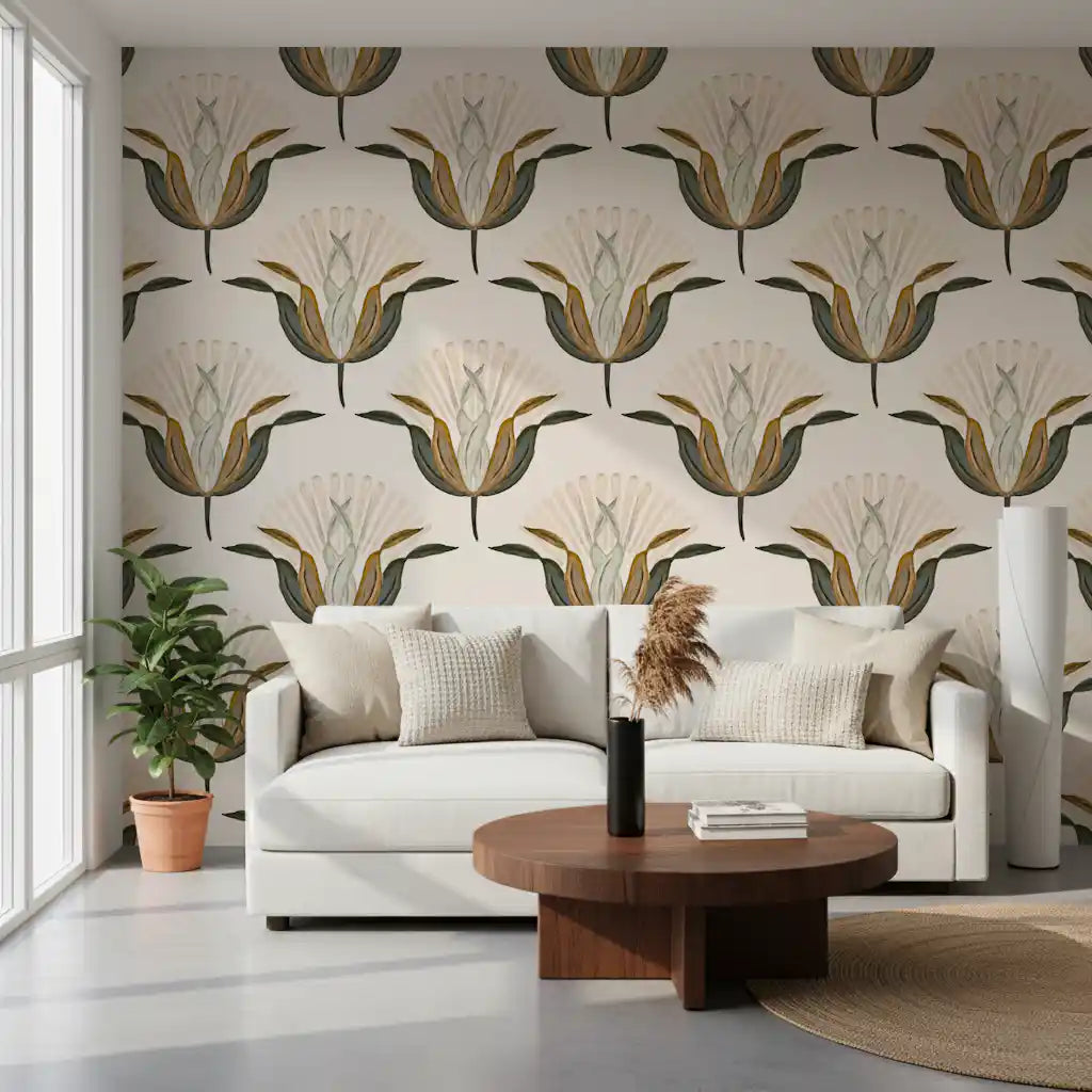Green and Brass Lotus Flowers Wallpaper⁠