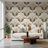 Green and Brass Lotus Flowers Wallpaper⁠