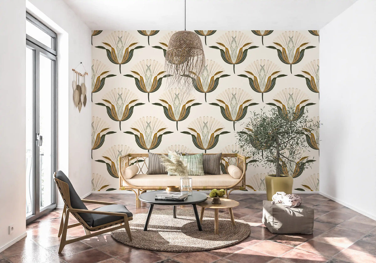 Green and Brass Lotus Flowers Wallpaper⁠