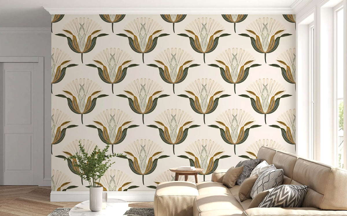 Green and Brass Lotus Flowers Wallpaper⁠
