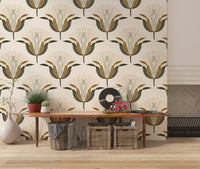 Green and Brass Lotus Flowers Wallpaper⁠