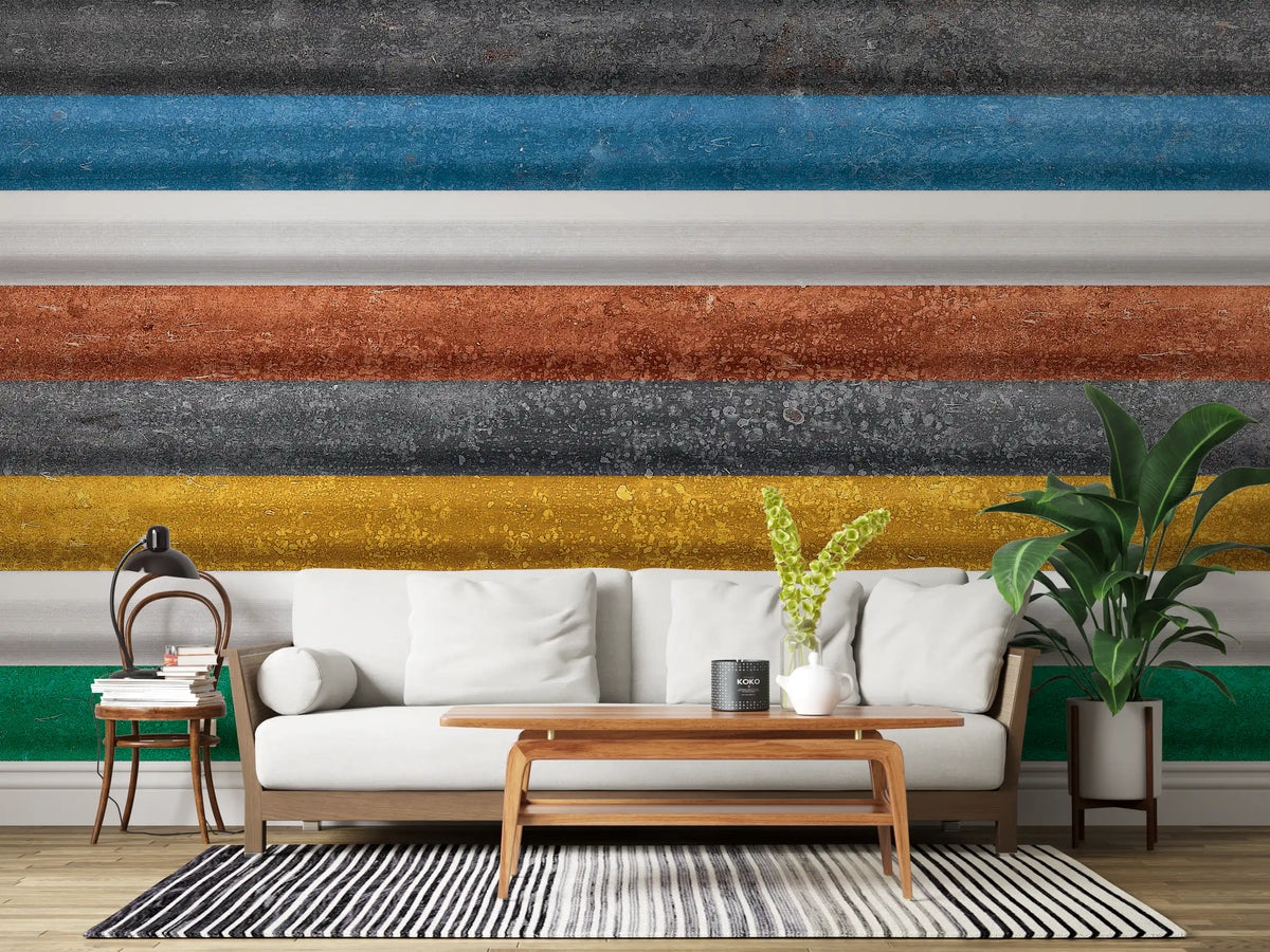Multicolor Textured Horizontal Stripe Wallpaper Wall Mural