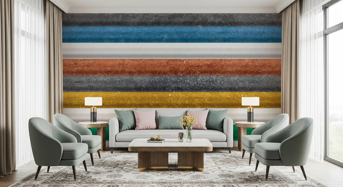 Multicolor Textured Horizontal Stripe Wallpaper Wall Mural