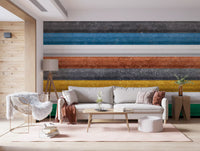 Multicolor Textured Horizontal Stripe Wallpaper Wall Mural