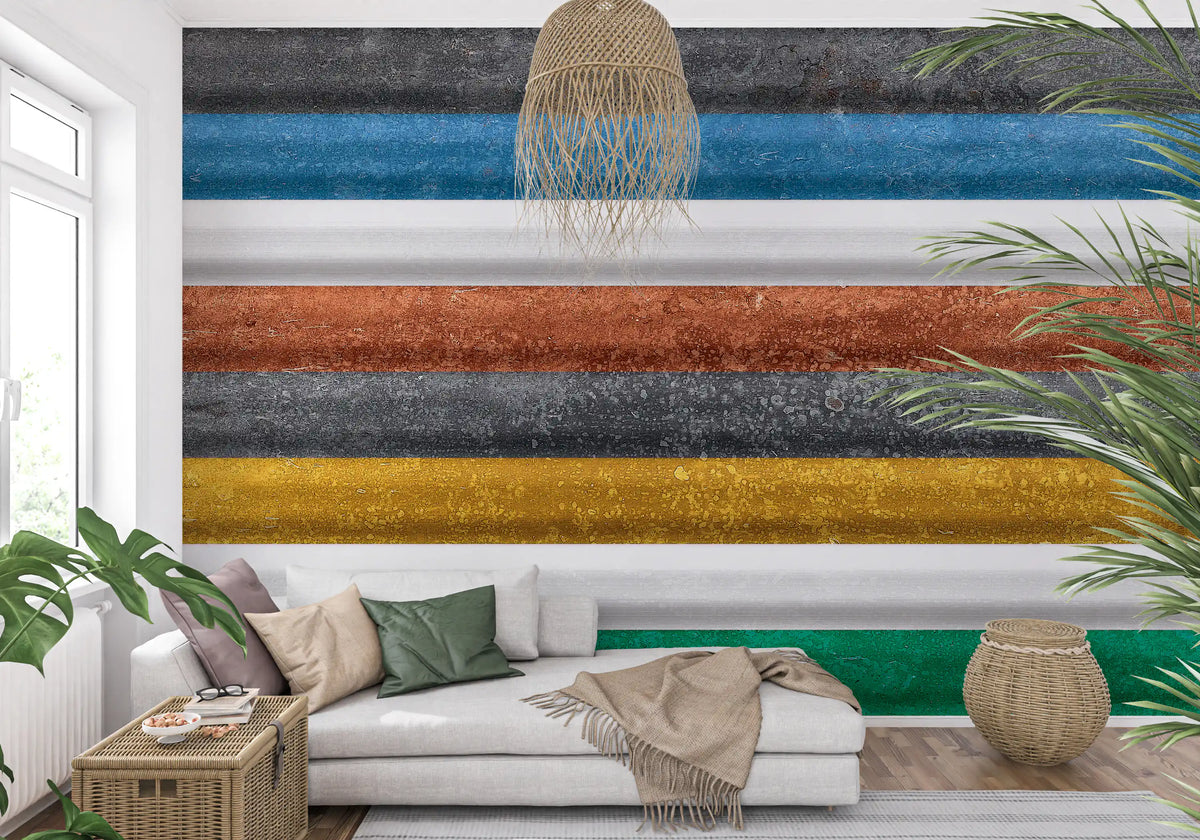 Multicolor Textured Horizontal Stripe Wallpaper Wall Mural