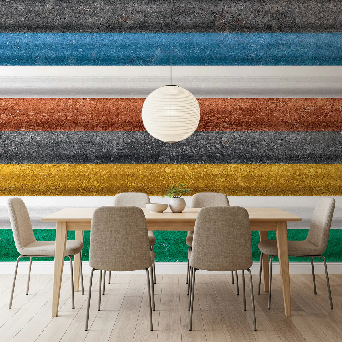 Multicolor Textured Horizontal Stripe Wallpaper Wall Mural