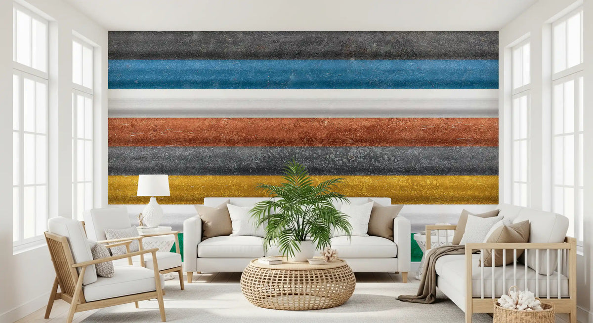 Multicolor Textured Horizontal Stripe Wallpaper Wall Mural